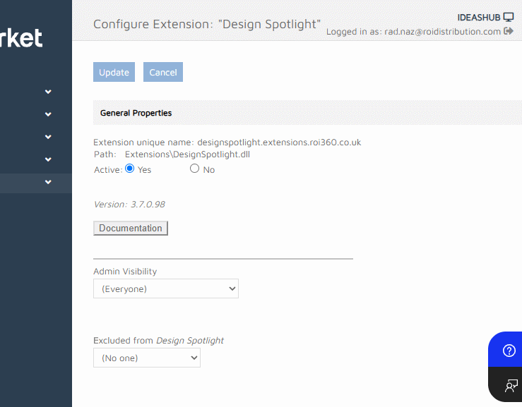 Extension Configuration Page