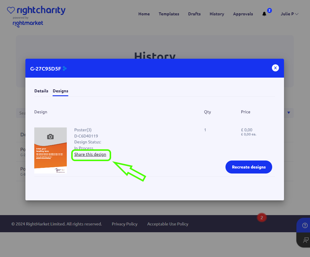 Order History Page - Design Details