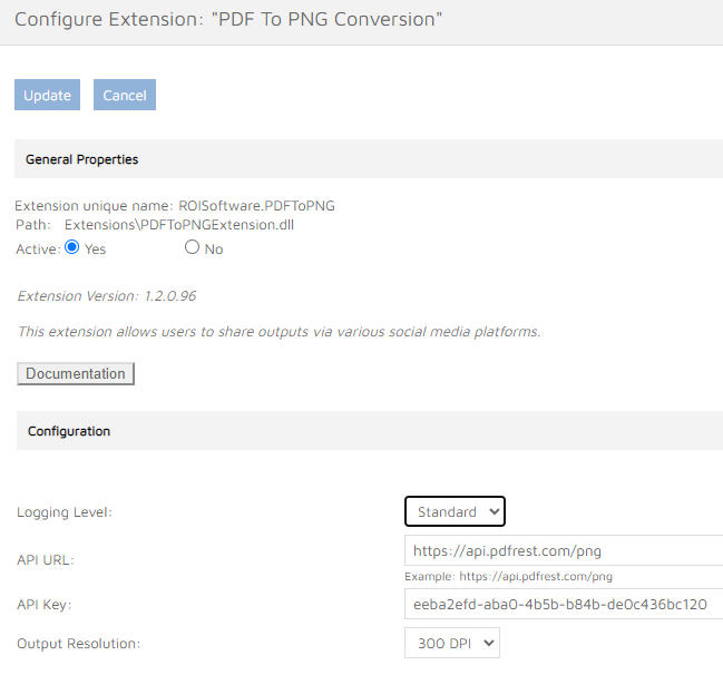 Extension configuration
