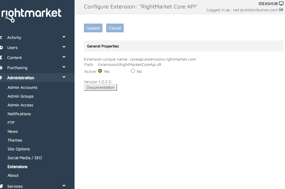 Extension Configuration Page
