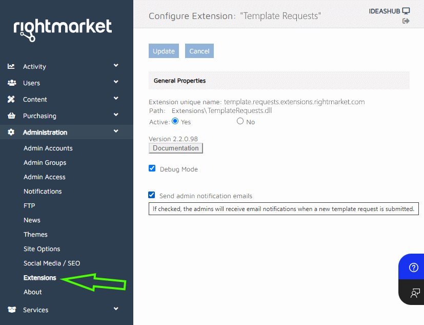 Extension Configuration Page